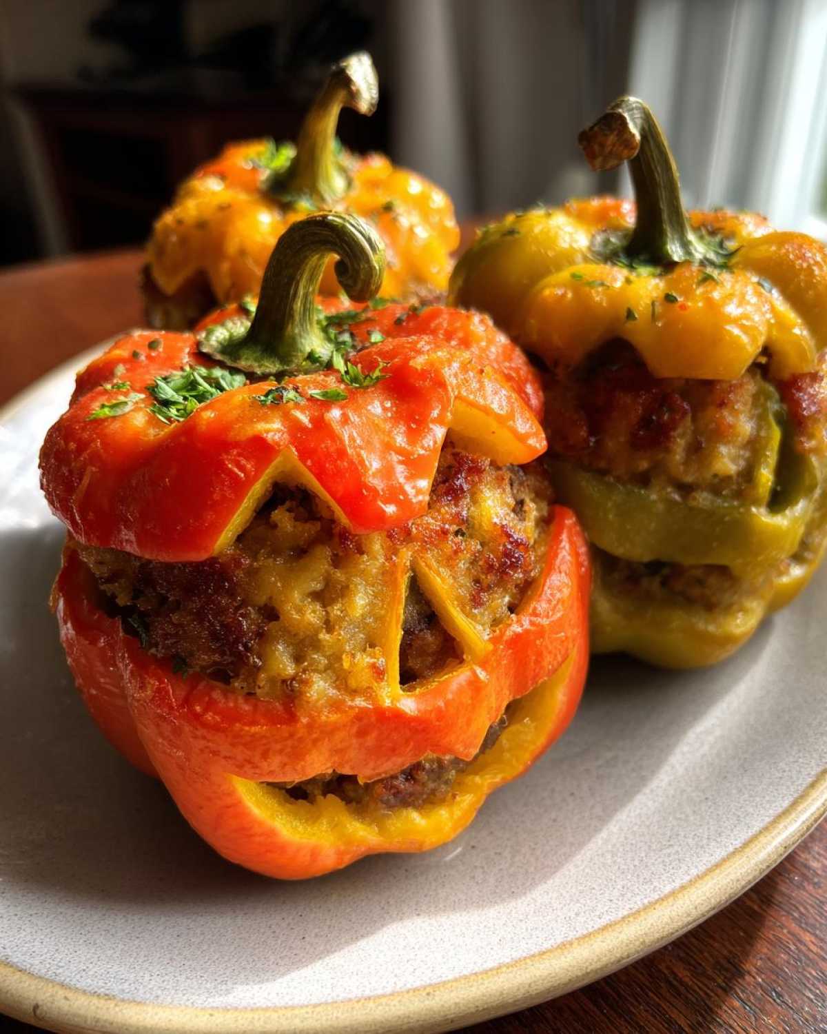 Jack-O'-Lantern Stuffed Peppers - detail 1