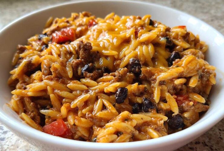 One Pot Creamy Beef Taco Orzo