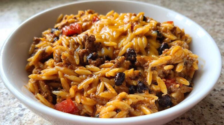 One Pot Creamy Beef Taco Orzo