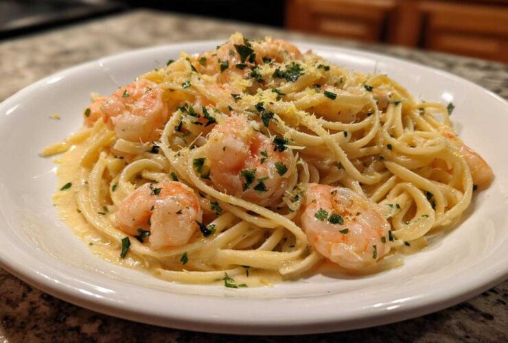 One Pot Creamy Lemon Shrimp Pasta