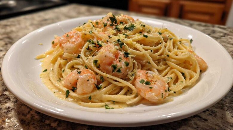 One Pot Creamy Lemon Shrimp Pasta