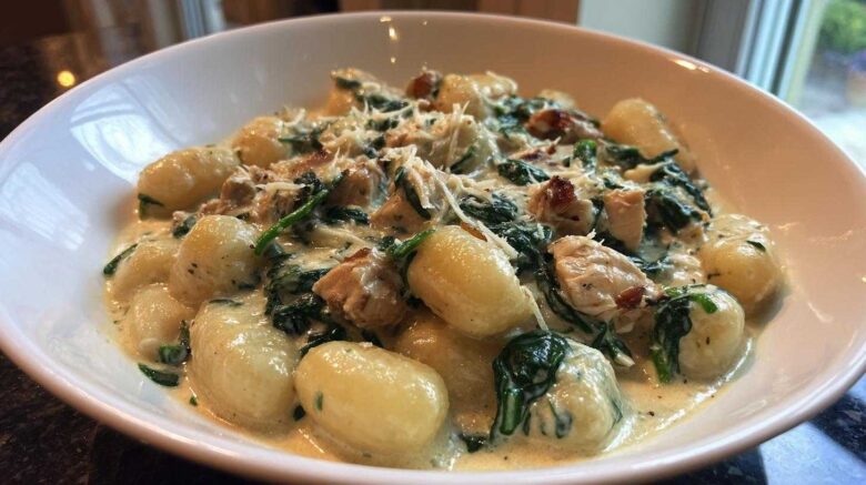 One Pot Creamy Spinach Chicken Gnocchi