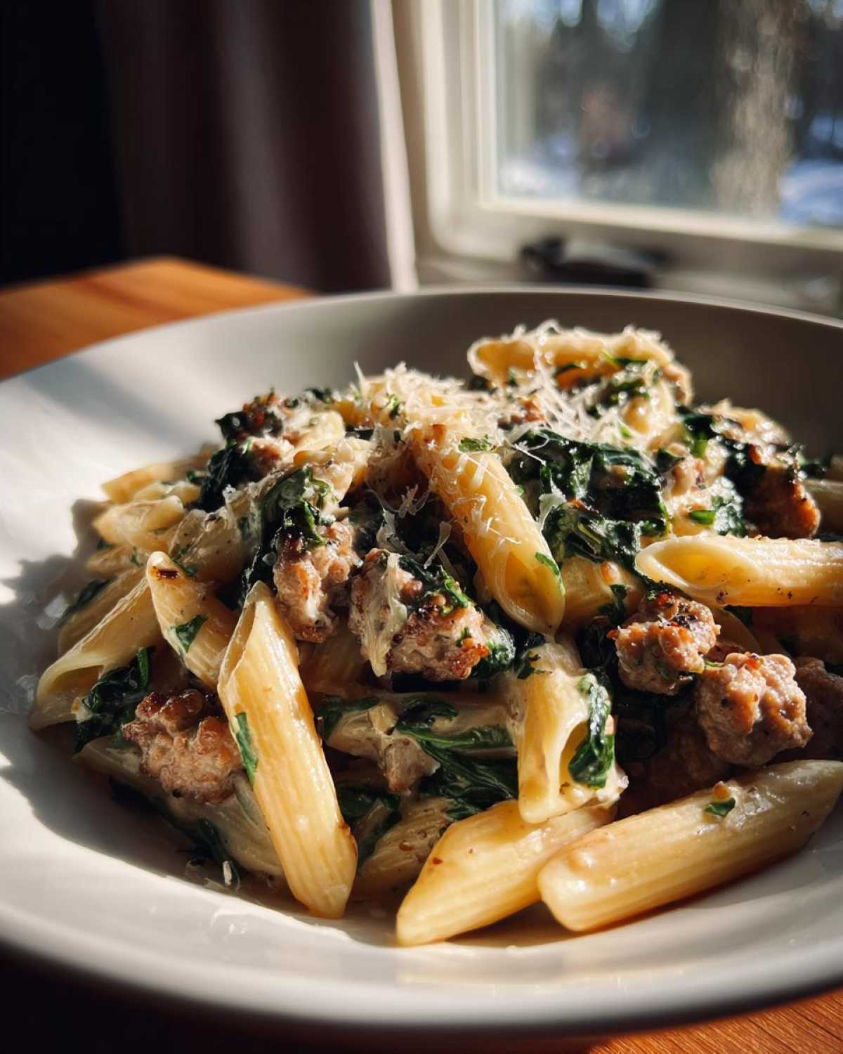 One Pot Creamy Spinach Sausage Pasta - detail 2