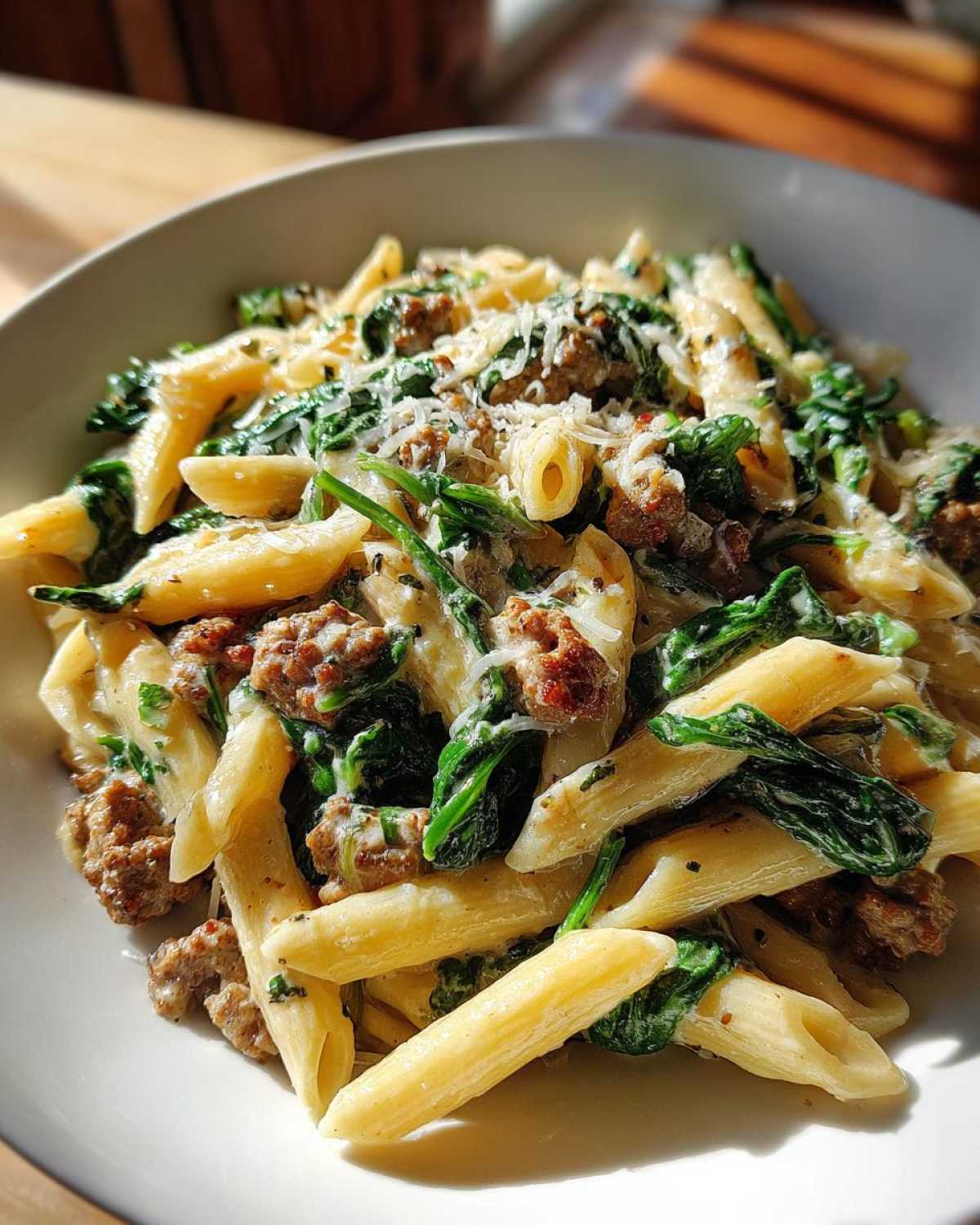One Pot Creamy Spinach Sausage Pasta - detail 3