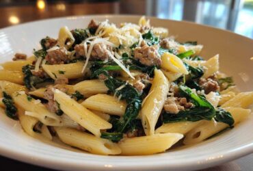 One Pot Creamy Spinach Sausage Pasta