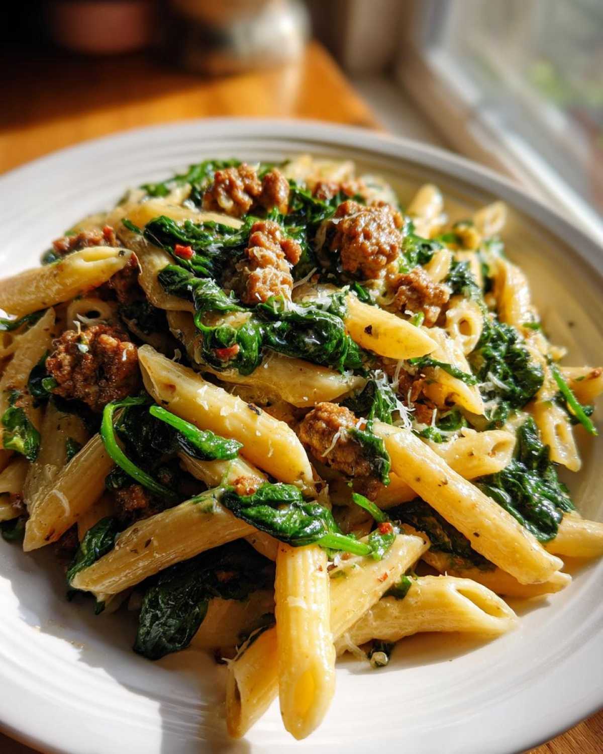 One Pot Creamy Spinach Sausage Pasta - detail 4