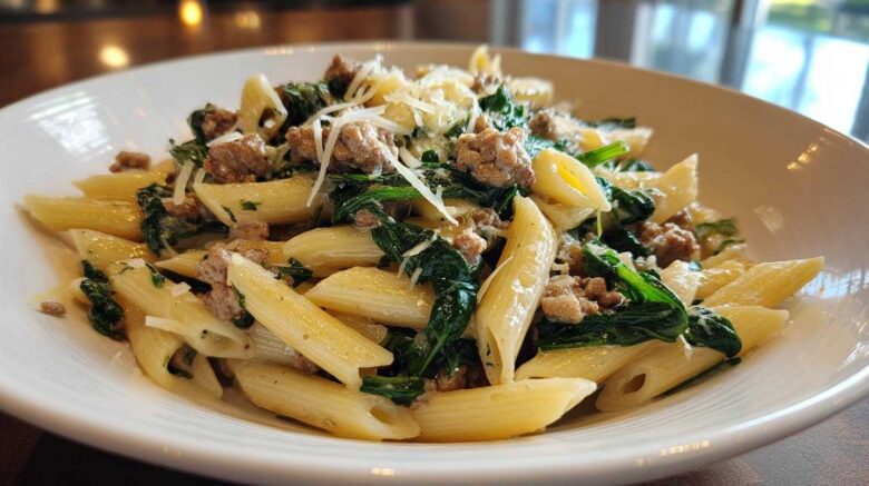 One Pot Creamy Spinach Sausage Pasta