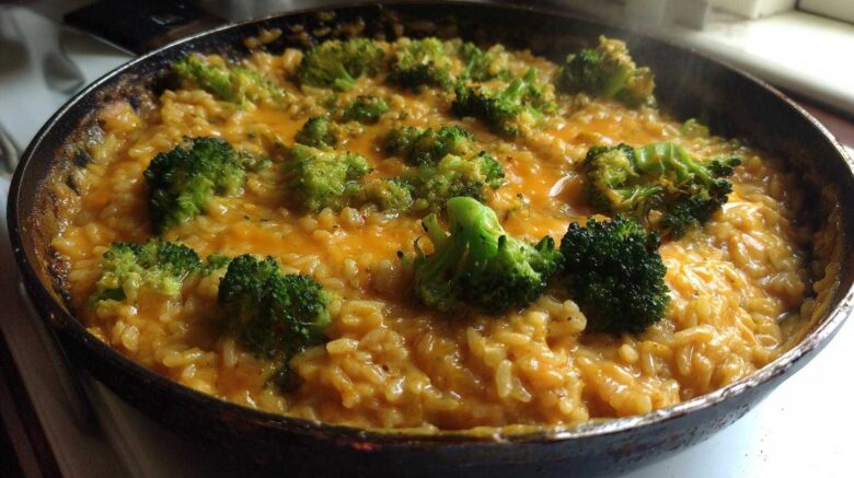 One Skillet Creamy Broccoli Cheddar Rice