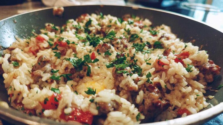 One Skillet Creamy Sausage Rice