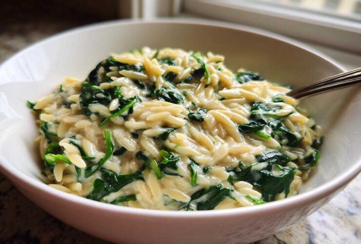 One Skillet Creamy Spinach Orzo