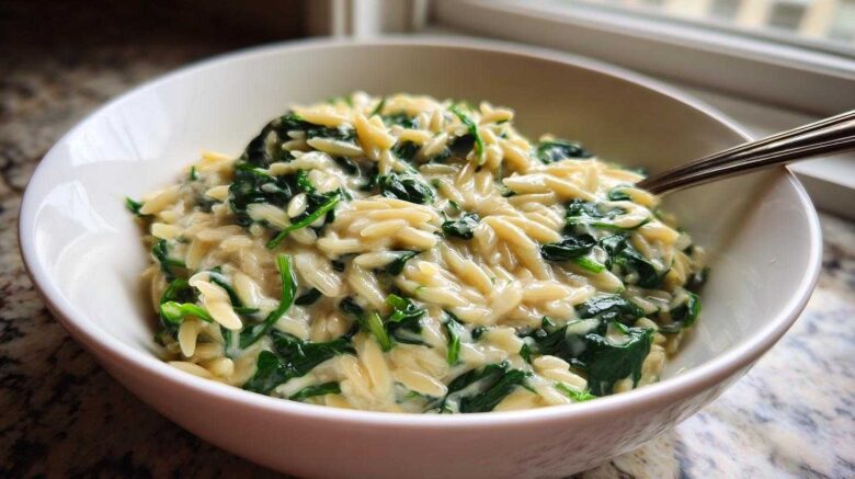 One Skillet Creamy Spinach Orzo