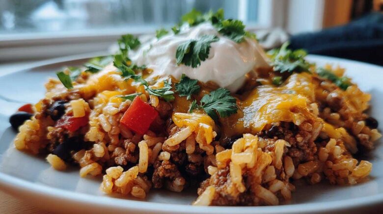 One Skillet Creamy Taco Rice