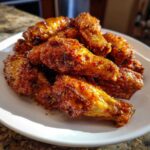 A pile of perfectly cooked, glazed chicken wings seasoned with spices, ready to eat.