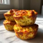 A stack of four golden-brown cottage cheese egg cups, baked until fluffy and slightly crispy on top.