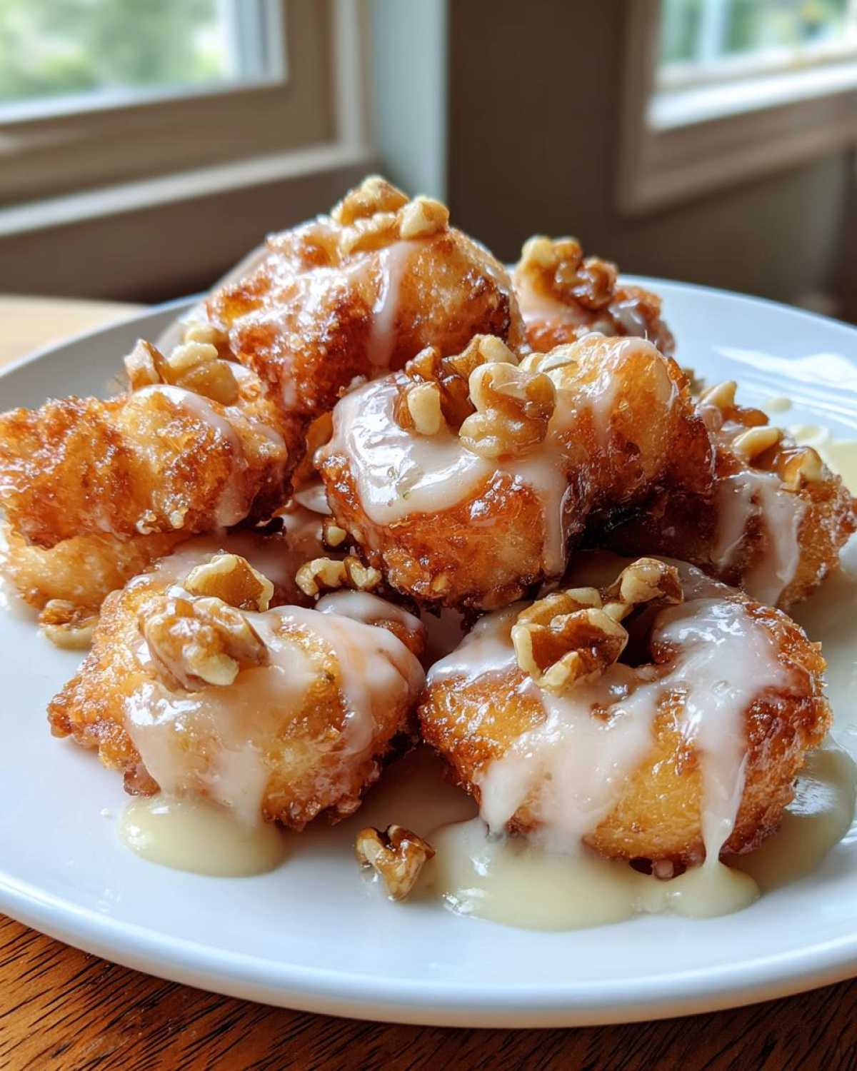 Close-up of golden fried shrimp pieces coated in creamy glaze and topped with walnuts, resembling Copycat Panda Express Honey Walnut Shrimp.