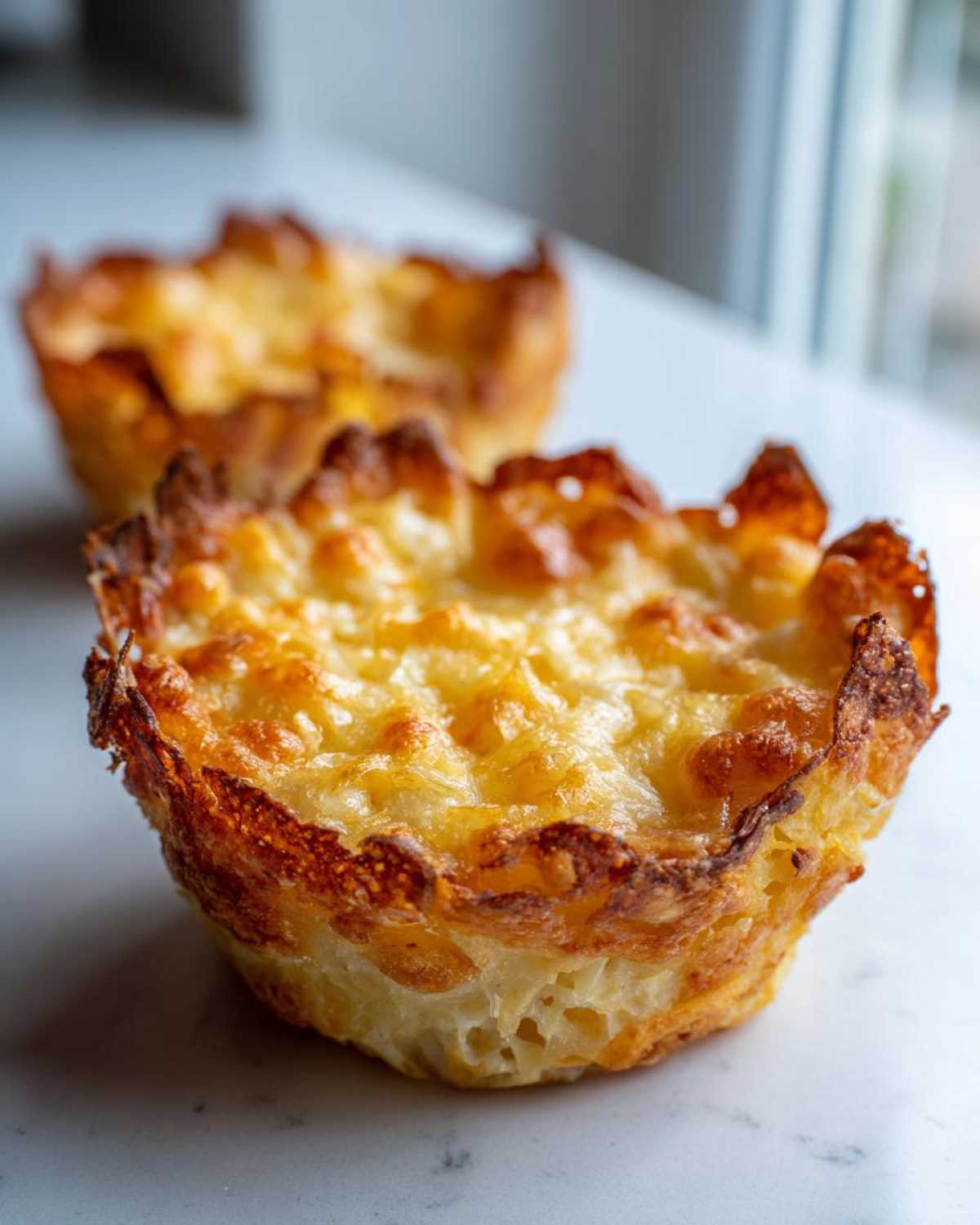 A close-up of a golden brown, crispy Keto Crispy Cheese Taco Shell Bowl with melted, bubbly cheese on top.