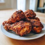 A pile of golden brown, crispy Sheet Pan Crispy Ranch Chicken Drumsticks served on a light gray plate.