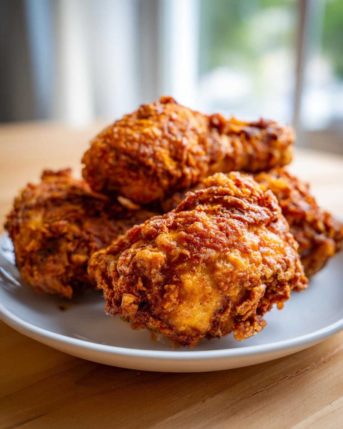 Close-up of several pieces of crispy, golden-brown Sheet Pan Crispy Ranch Chicken Drumsticks piled on a white plate.